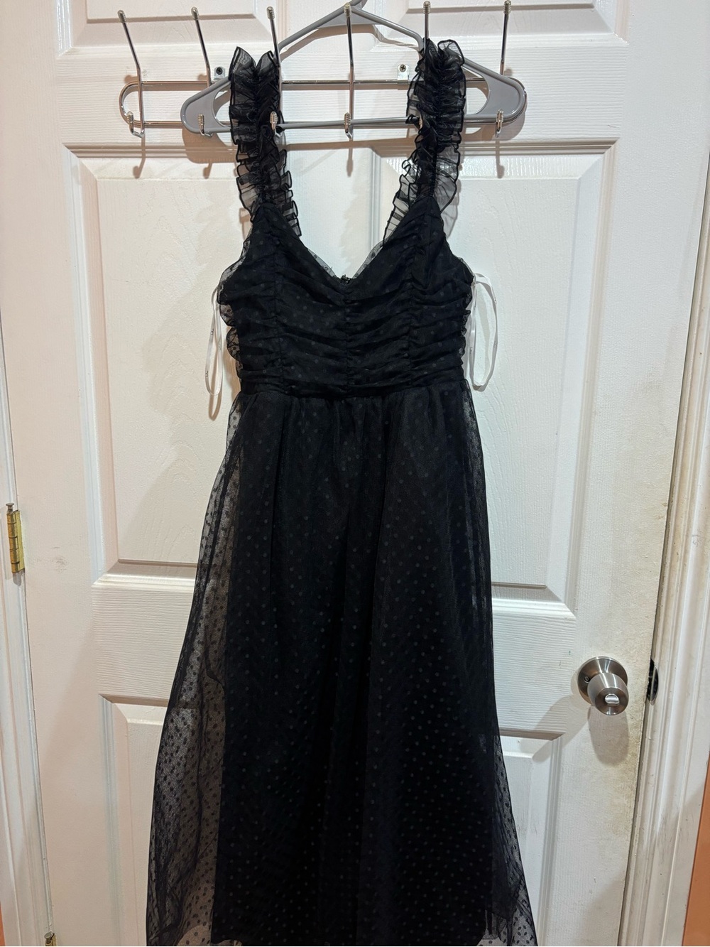 Lulu's Black Ruffle Strap Polka Dot Tulle Dress
